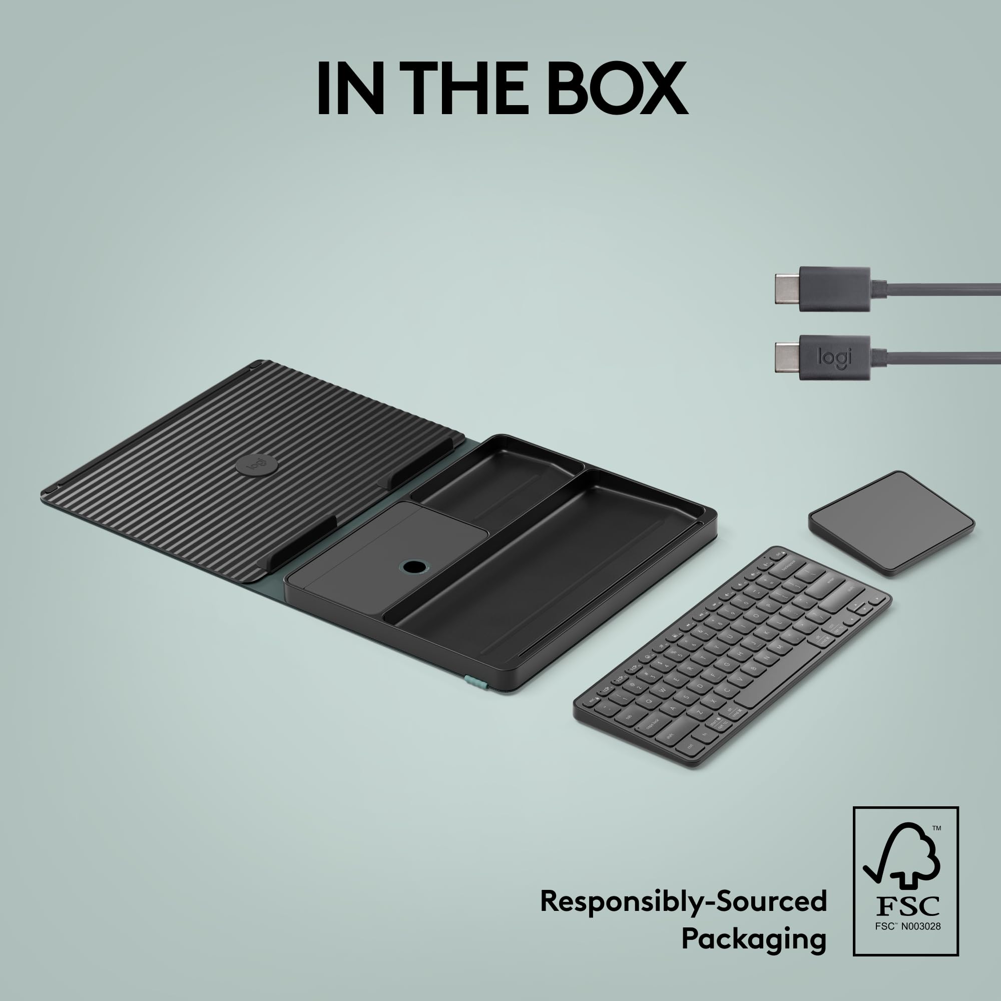 Logitech Casa Pop Up Desk Kit with Laptop Stand, Wireless Keyboard & Touchpad - Bluetooth, USB C Charging for 10” to 17” Laptops/MacBooks (Windows, macOS, ChromeOS) - Classic Chic Green/Black | Perfect for Home Office, Remote Work & Small Workspaces