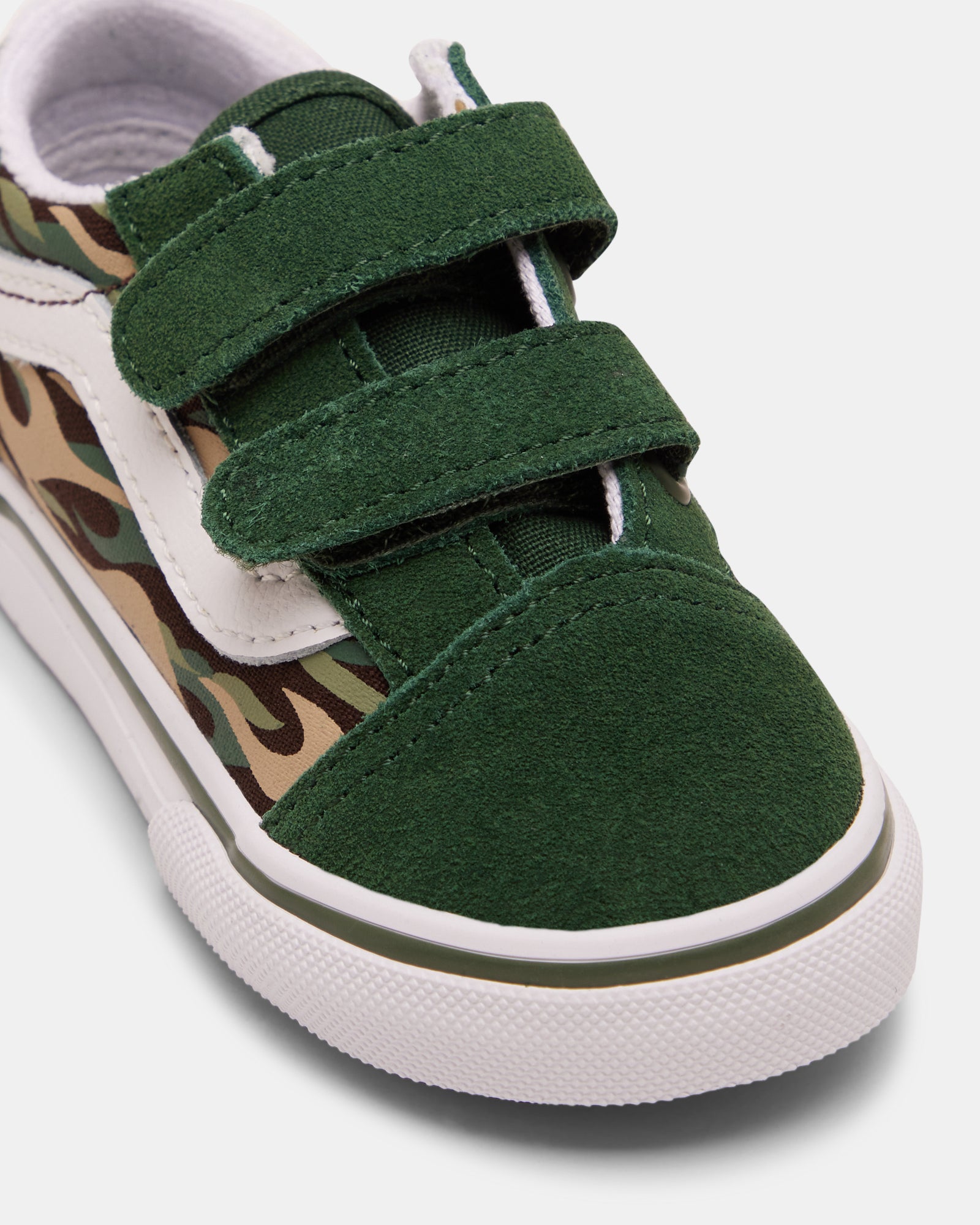 Vans Old Skool V Flame Camo Sneakers for Infants - Green Camouflage Pattern | Comfortable Baby Shoes for Playdates, Daycare & Outdoor Adventures