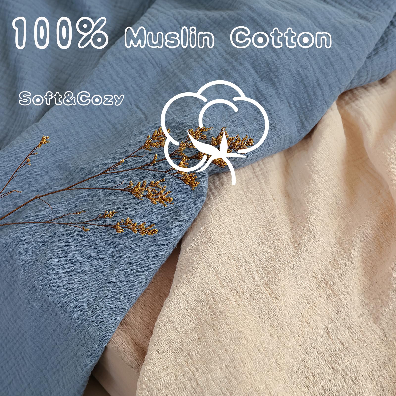 Organic Cotton Muslin Crib Sheets 2-Pack - Soft, Breathable Baby Bedding for Boys & Girls (Denim Blue/New Camel) 28