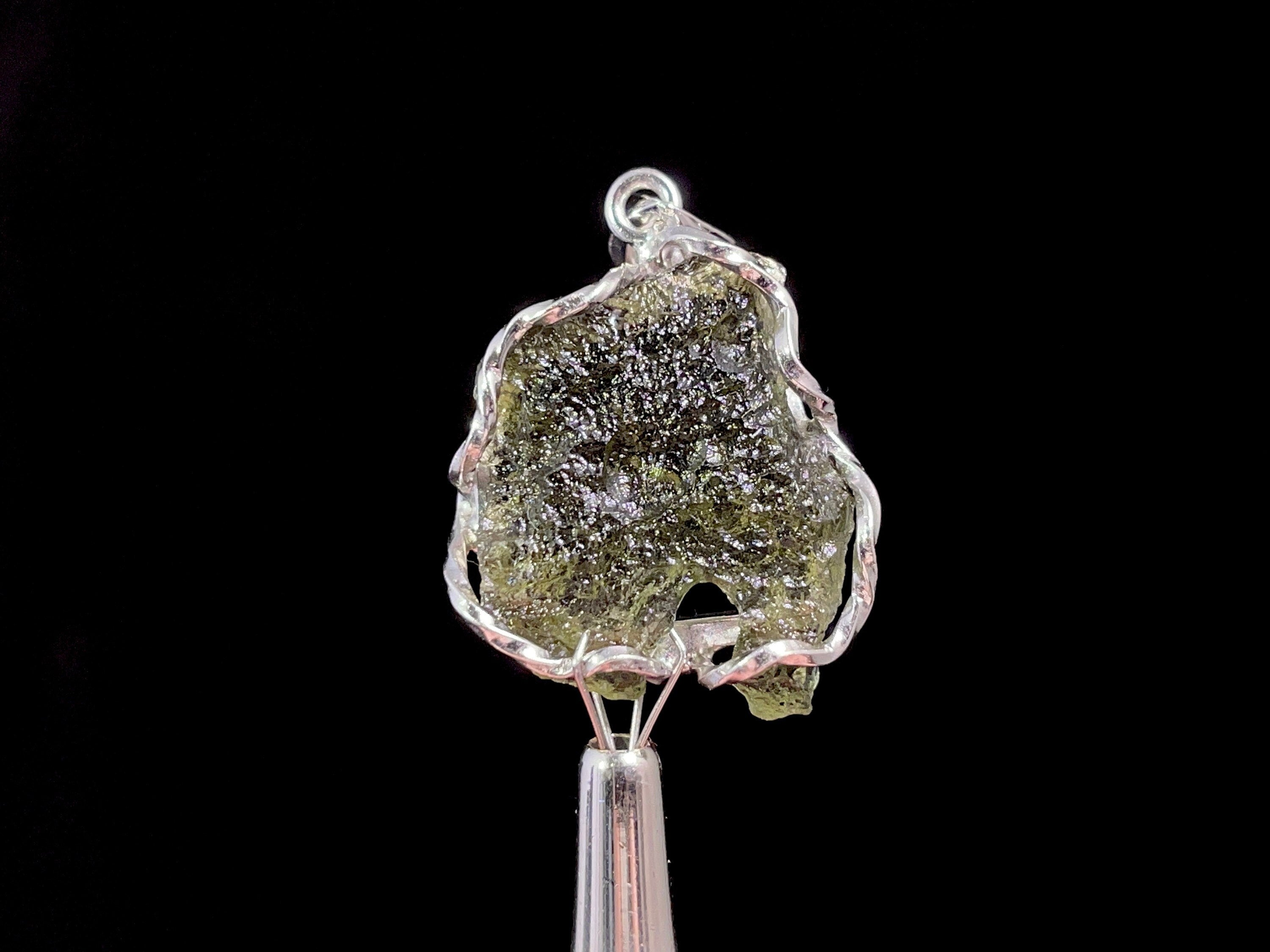 Genuine Moldavite Pendant Necklace in Sterling Silver | Authentic Raw Moldavite Jewelry for Spiritual Healing & Energy Work | Perfect for Meditation, Chakra Balancing & Crystal Collectors