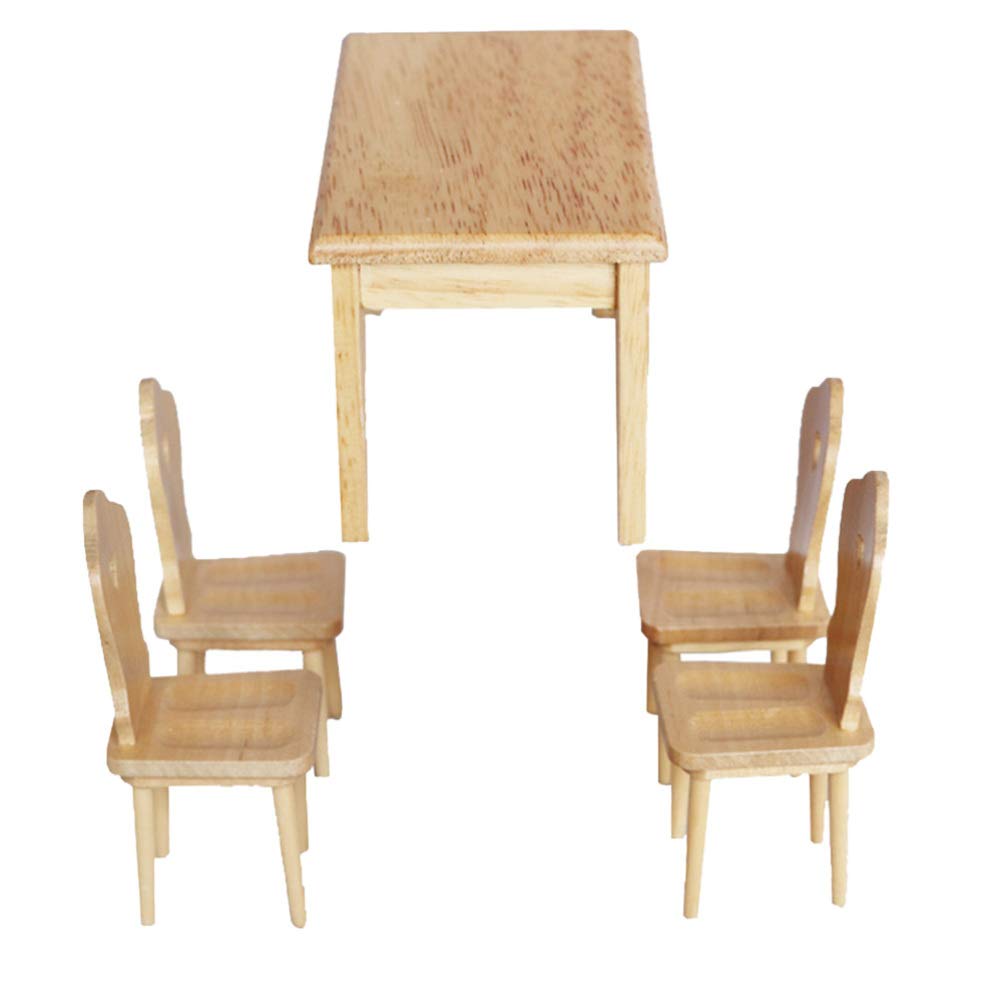 1:12 Scale Dollhouse Miniature Dining Table & Chair Set - Wooden Dollhouse Furniture for Pretend Play, Kids Room Decor & DIY Mini House Accessories - Perfect for Collectors & Role Play Scenes