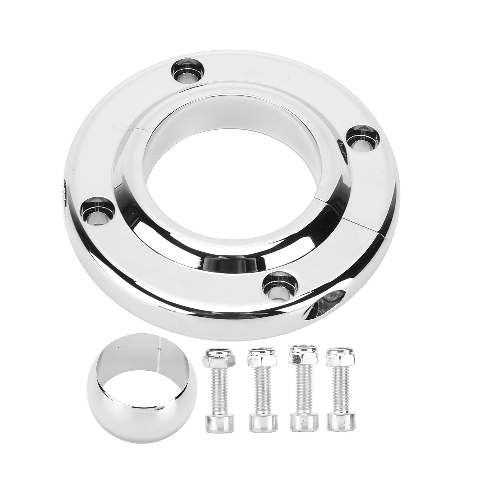 Aluminum Alloy Steering Column Floor Mount - Pack of 2, Polished Round Replacement for BBC 350 Engine with 4 Mounting Holes & 360° Rotation - Perfect for Car Restoration & Hot Rod Builds
