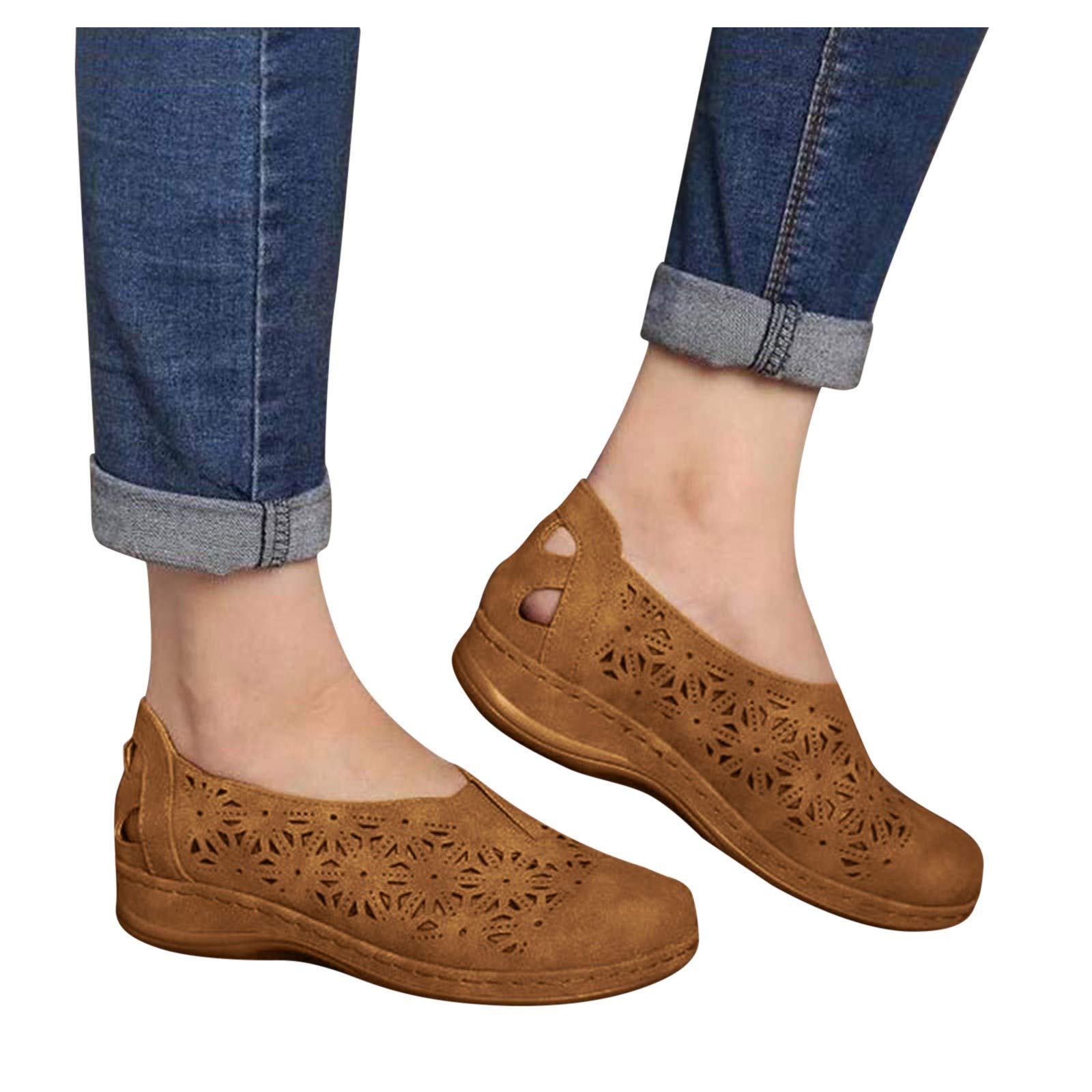 Women's Breathable Slip-On Flats with Arch Support - Comfortable Dressy Hollow Out Casual Shoes for Plantar Fasciitis | Perfect for Walking, Office & Everyday Wear