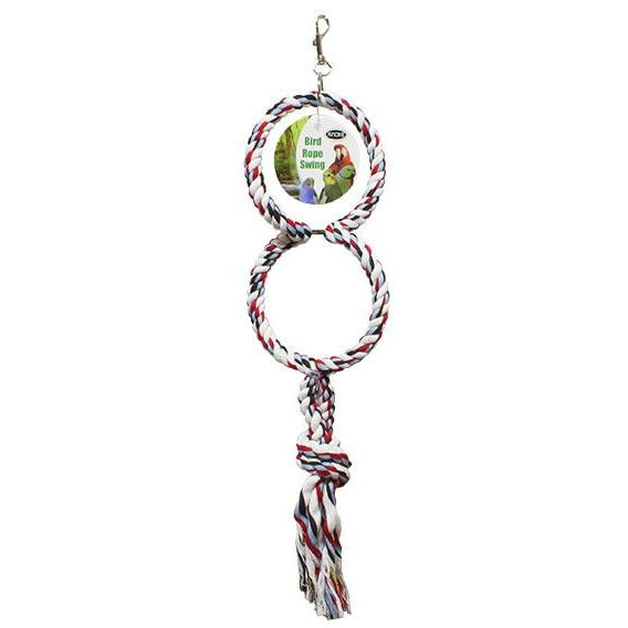 Bird Rope Swing Twin Ring - Durable Outdoor Bird Toy for Parrots & Cockatiels - Perfect for Cage Climbing & Playtime