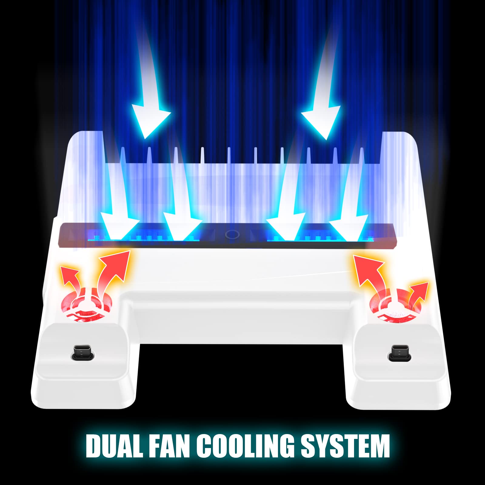 HEATFUN PS5 White Charging Station with Cooling Fans - Fast Charging Dock, 3-Speed Adjustable Cooling, 12-Game Storage Rack - Perfect for PS5 Gaming Setup & Console Organization