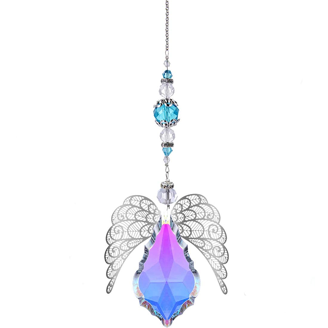 63mm Maple Leaf Crystal Ball Prisms - Handmade Gold Plated Suncatcher with Angel Wings, Rainbow Maker for Window Decor, Garden Ornament, Meditation Gifts & Spiritual Healing
