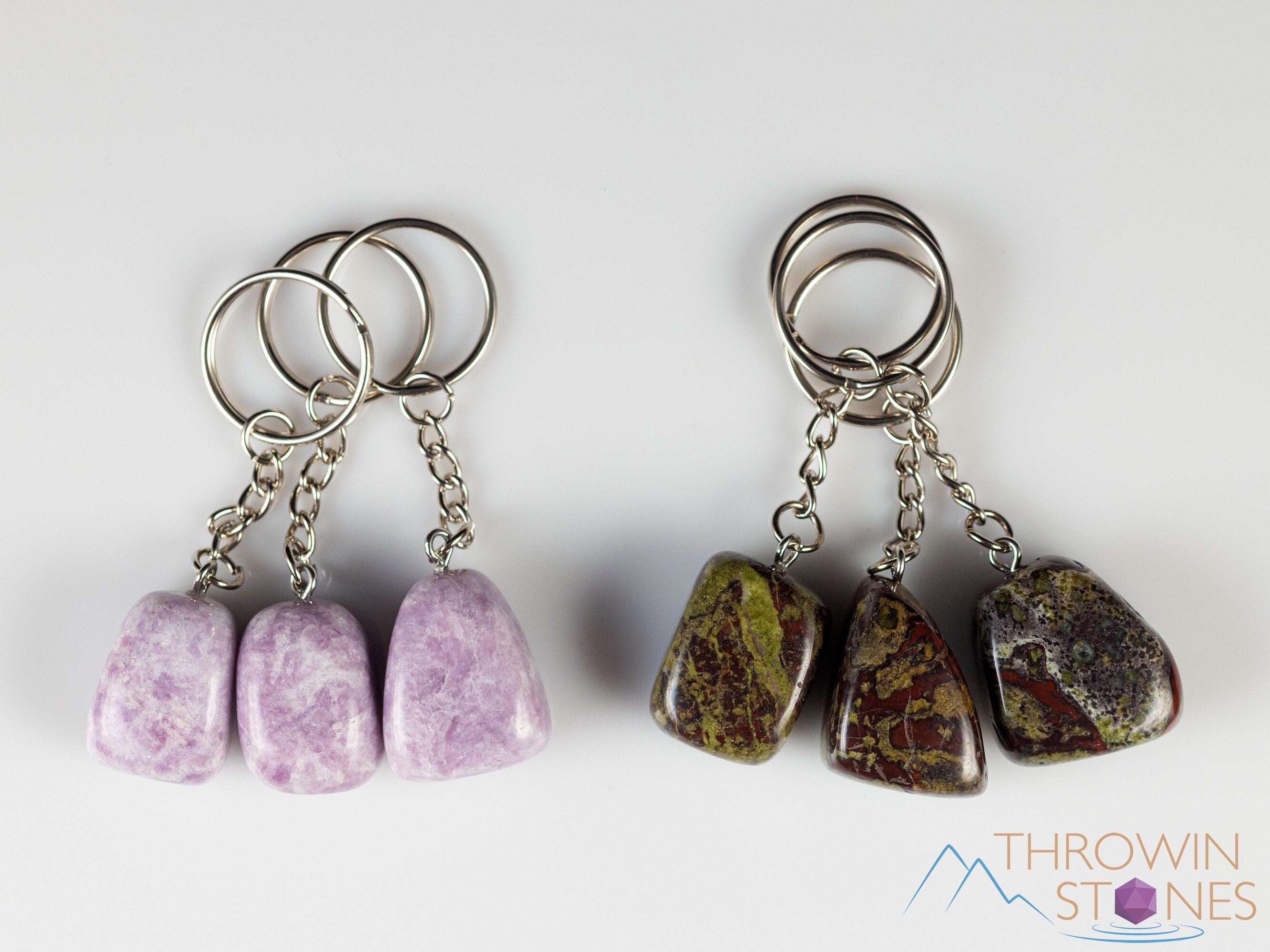 DRAGON'S Blood Jasper & Lepidolite Crystal Keychain - Tumbled Healing Stones for Self Care, Anxiety Relief, Chakra Balancing - Perfect Spiritual Gift (E2125) for Meditation, Travel & Daily Carry