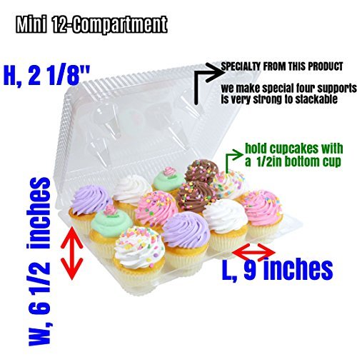 12-Count Mini Cupcake Containers | Disposable Plastic Cupcake Boxes with 12 Compartments | Perfect for Parties, Baking, and Dessert Display