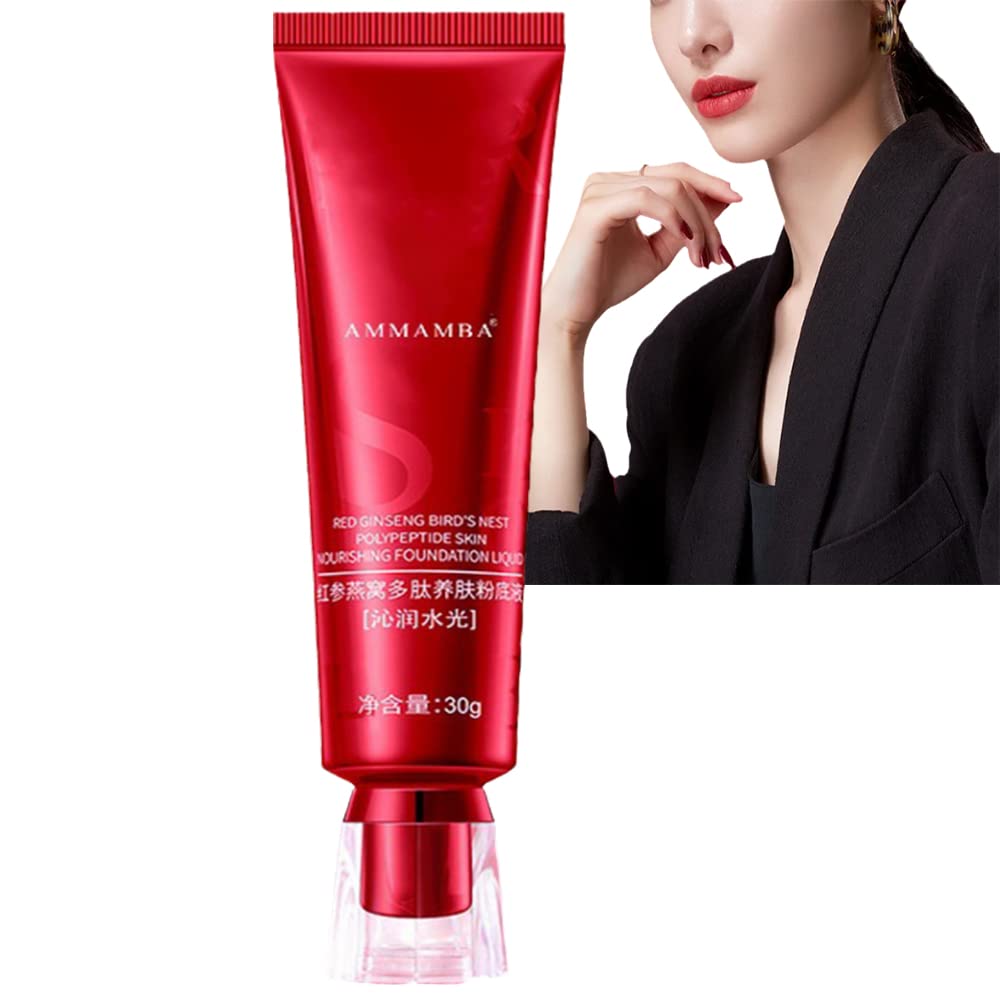 Red Ginseng & Bird's Nest Liquid Foundation - Long Lasting Hydrating Concealer Makeup with Natural Ingredients for All Skin Types (1PC) | Perfect for Daily Wear, Special Occasions & Photo Shoots