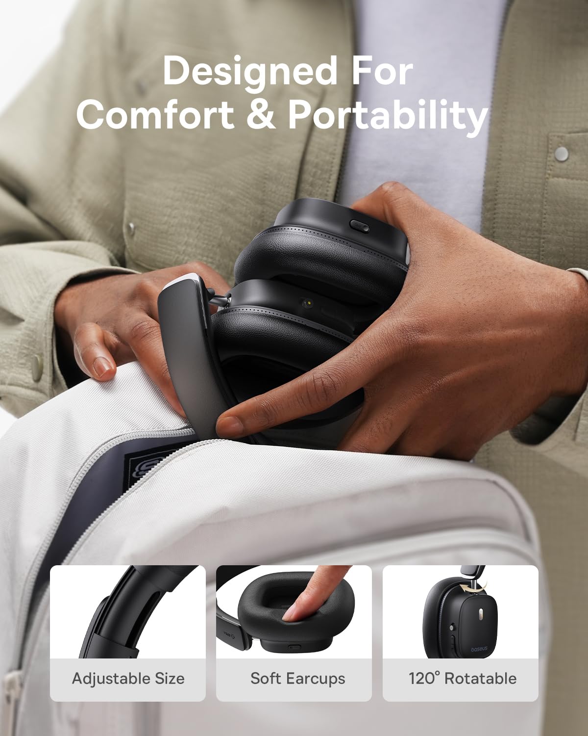 Baseus Bowie 30 Max Active Noise Cancelling Wireless Headphones – Over Ear Bluetooth 5.4 with Head Tracking Spatial Audio, LDAC Hi-Res Sound, 65H Battery Life – Perfect for Travel, Work & Gaming – Comfort Fit & App Control for Clear Calls