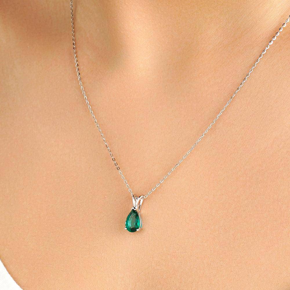 1.5 Carat Pear Shaped Emerald Solitaire Pendant Necklace - Elegant Green Gemstone Jewelry for Women, Perfect for Weddings, Anniversaries & Special Occasions