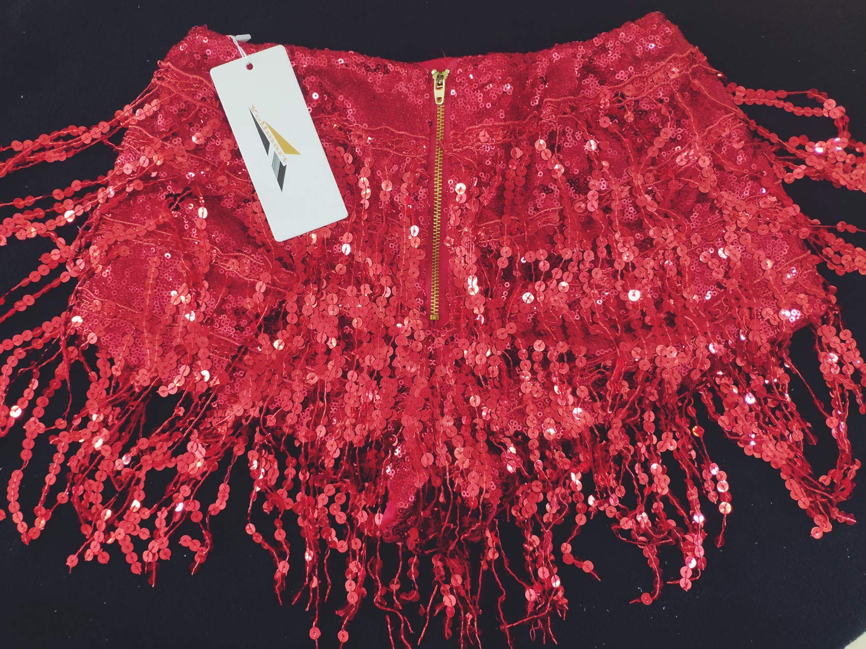 Yollmart Women's Sparkly Sequins Tassel Skirts Shorts - Booty Dance, Festival, Clubwear & Party Outfits - Perfect for Rave, Nightclub, Halloween & Costume Parties