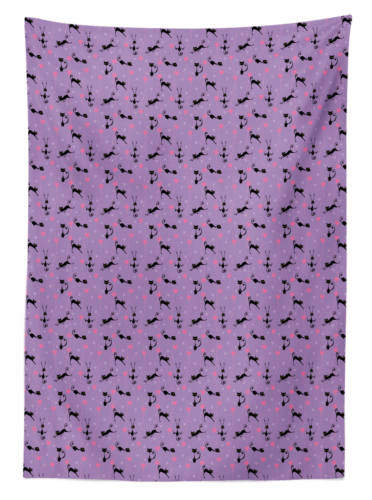 Ambesonne Cat Themed Outdoor Tablecloth - Funky Romantic Design with Hearts & Playful Black Cats - Washable Picnic Table Cover 58x120 Inches - Lavender Pink & Black - Perfect for Garden Parties, BBQs & Outdoor Dining