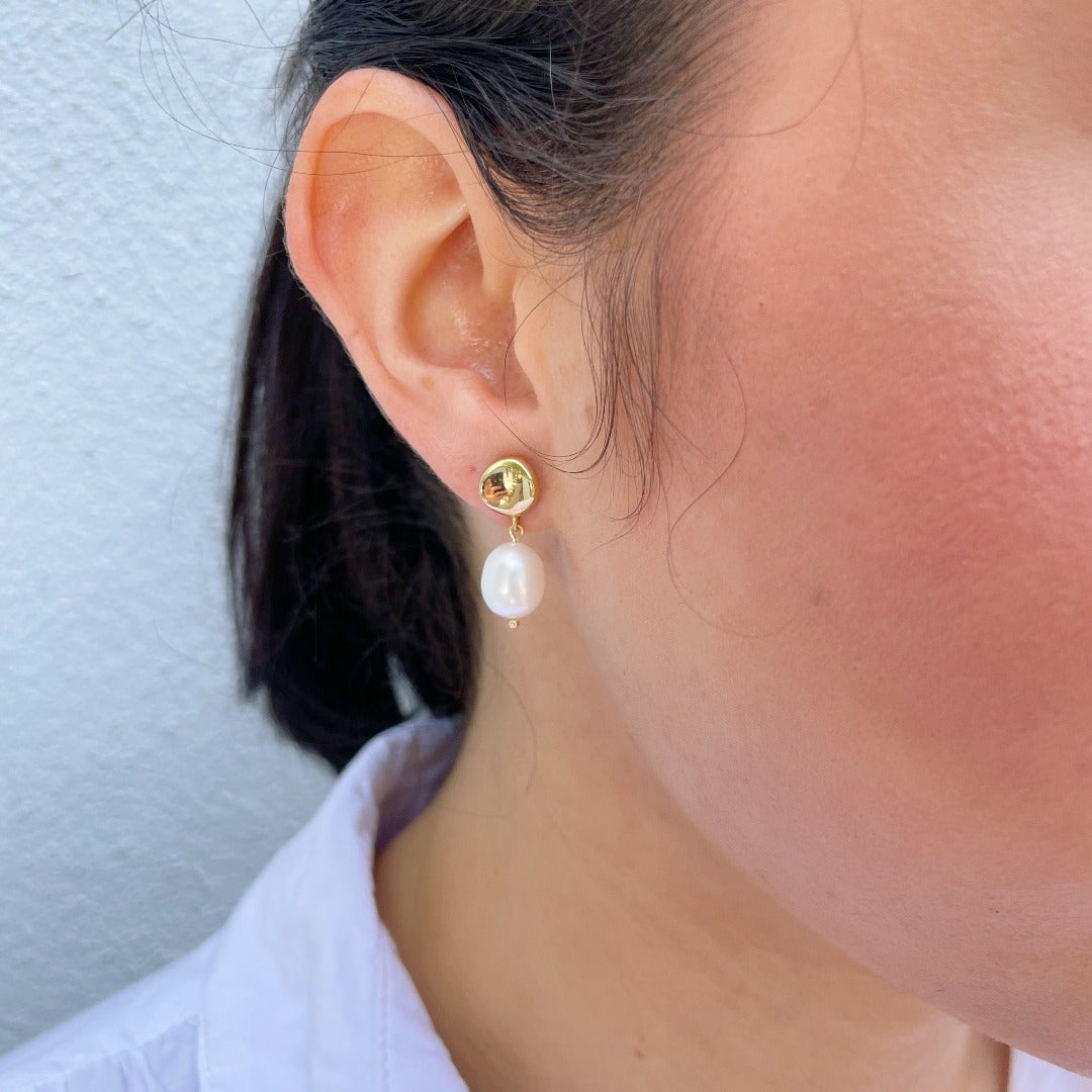 14K Yellow Gold Freshwater Pearl Drop Earrings for Women - Elegant Dangle Jewelry for Weddings, Parties & Special Occasions