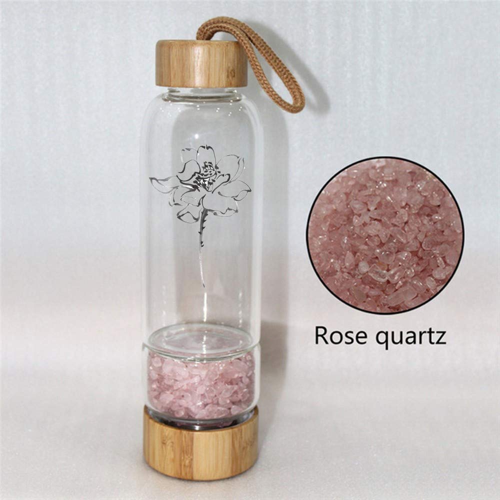 AITELEI 400ML Bamboo Crystal Elixir Water Bottle with Natural Gemstones - Quartz Gravel Infused Healing Glass Bottle for Energy & Wellness | Perfect for Yoga, Meditation & Holistic Healing Practices