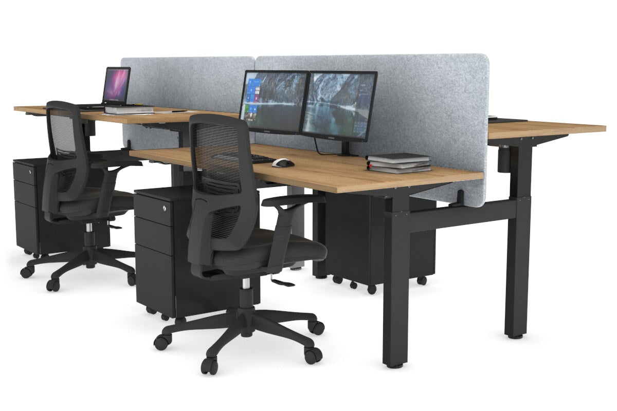 Just Right Height Adjustable 4-Person H Bench Workstation - Black Frame [1400L x 700W] for Office, Coworking Space & Home Office