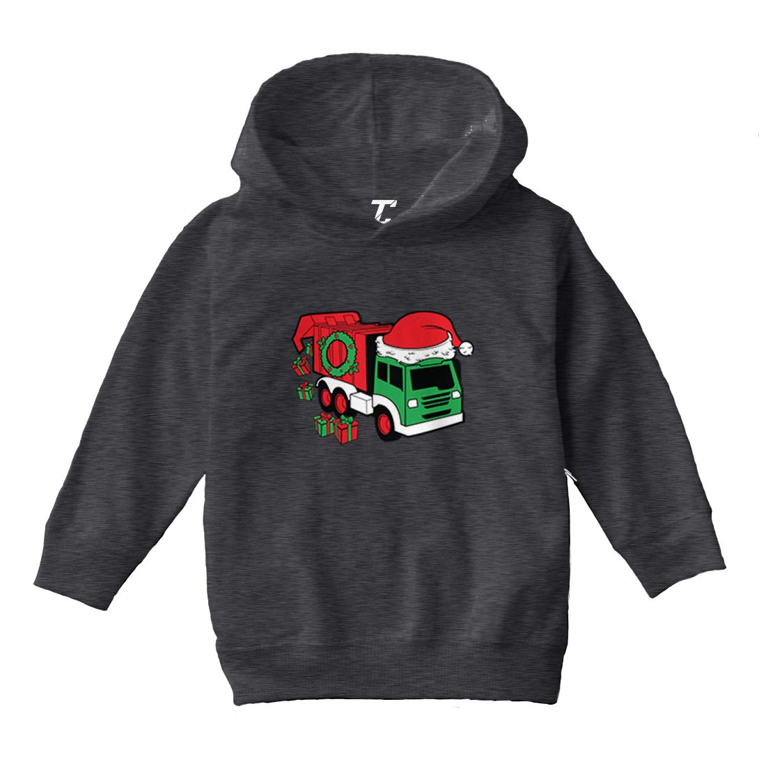 Christmas Garbage Truck Fleece Hoodie for Toddlers & Kids - Festive Wreath Light Design - Perfect for Holiday Parties & Family Photos