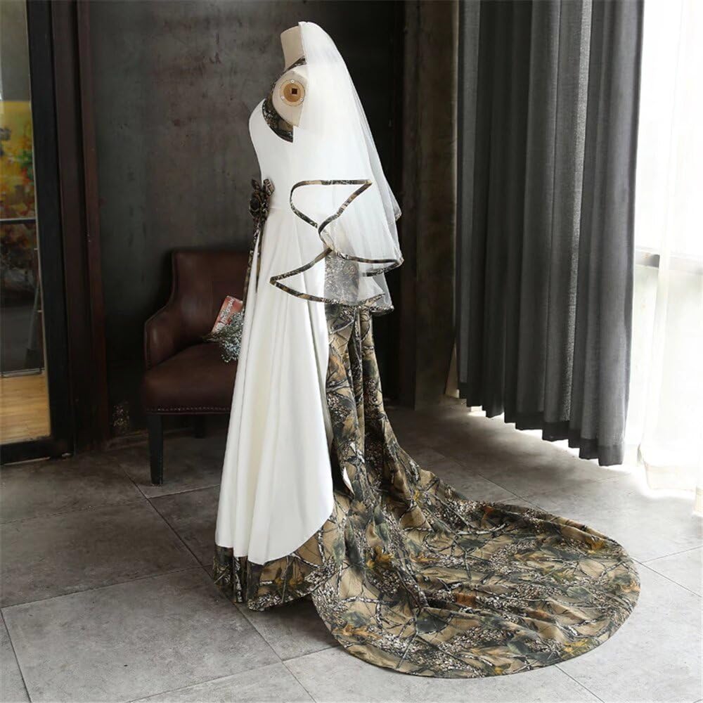 Elegant Women's Long Camo Wedding Dress - Satin Lace Evening Gown for Bridal, Formal & Bridesmaid Dresses | Perfect for Beach Weddings, Garden Parties & Formal Events