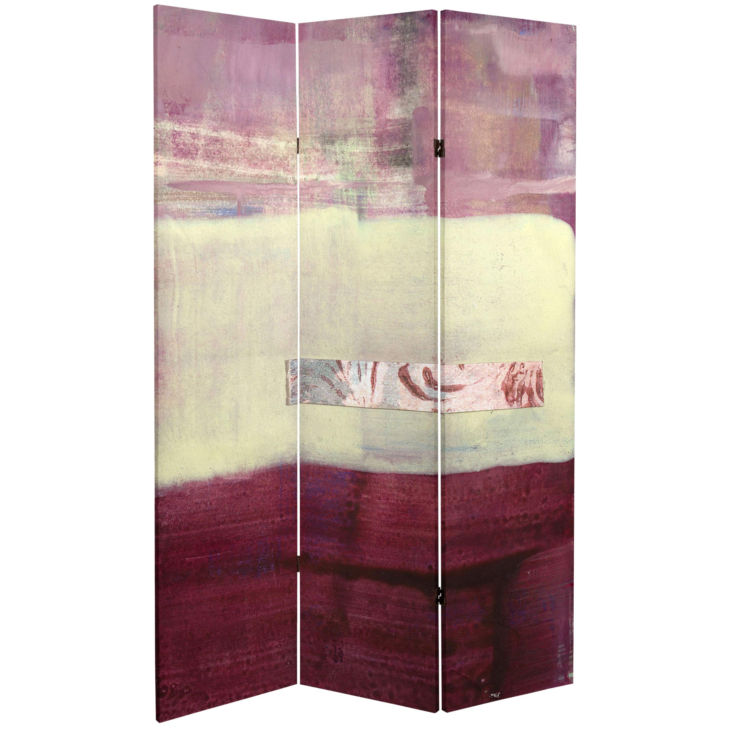 6 ft. Tall Double Sided Beige & Gray Pale Forest Canvas Room Divider - Handmade Red Lantern Design for Living Room, Bedroom Partition & Home Decor