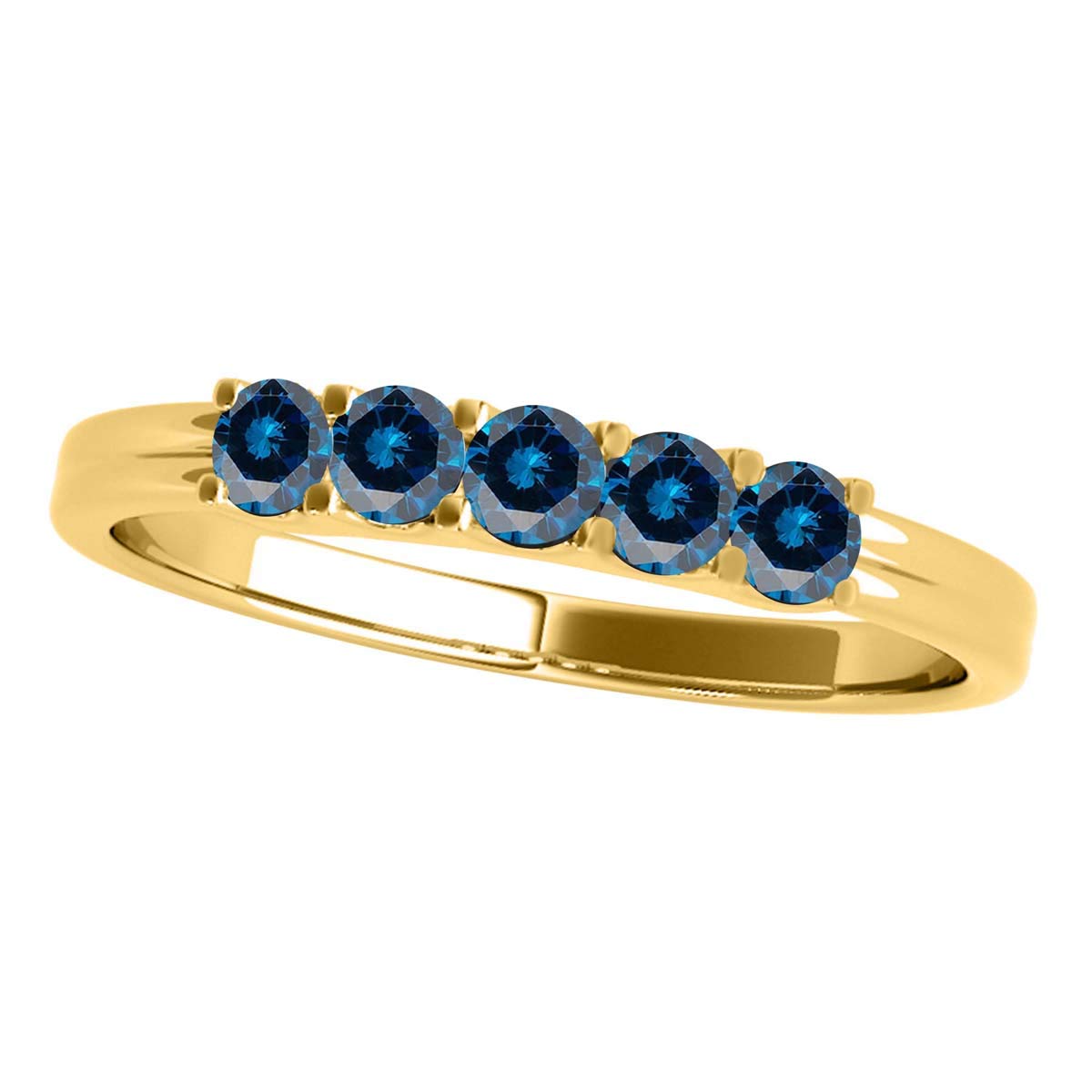 MauliJewels 0.25 Carat Blue Diamond Five Stone Ring for Women - 10K Rose, White & Yellow Gold Prong-Setting Genuine Diamond Wedding Band - Perfect for Engagement, Anniversary Gifts & Special Occasions