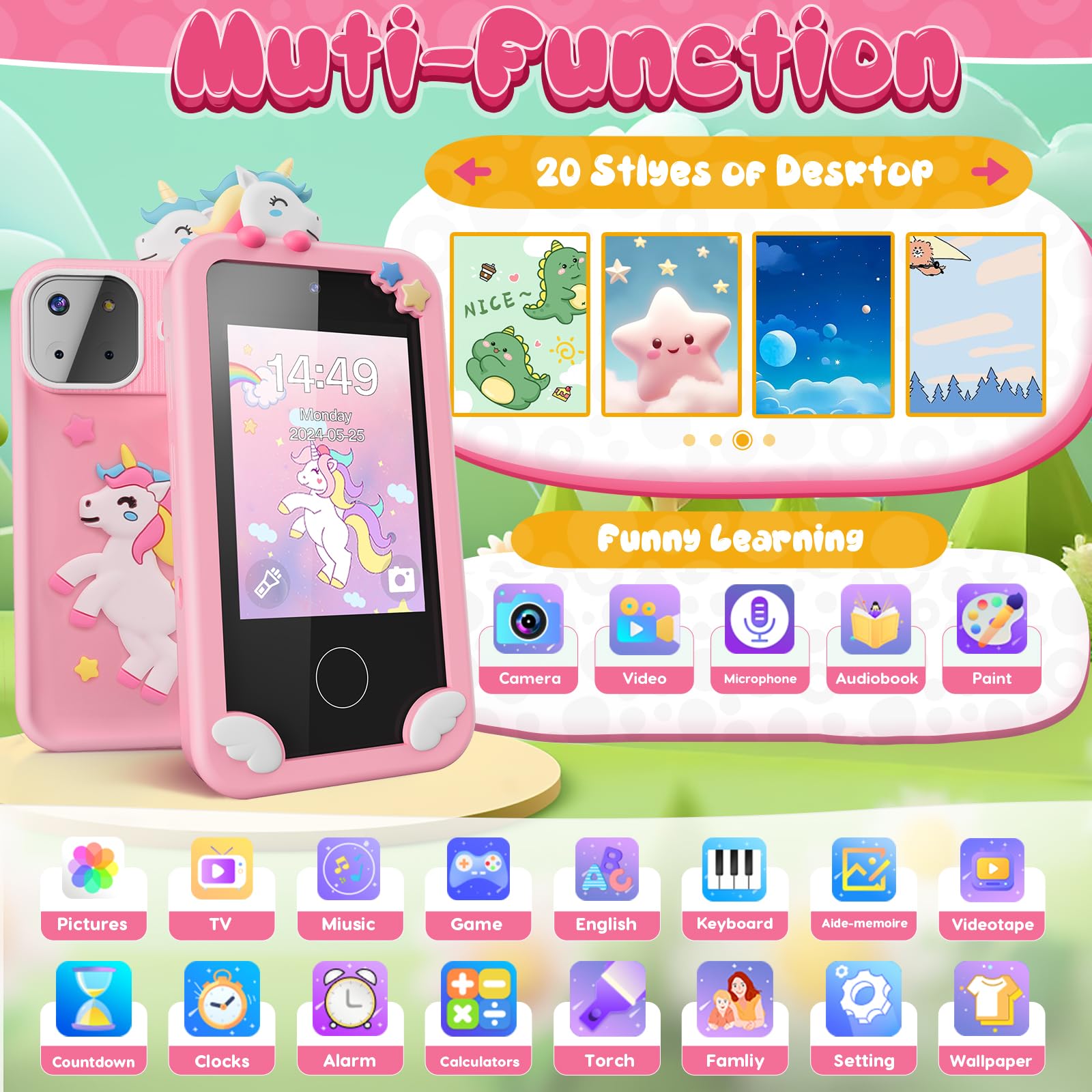 Unicorn Smart Phone Toy for Girls Ages 3-9 - 2.8