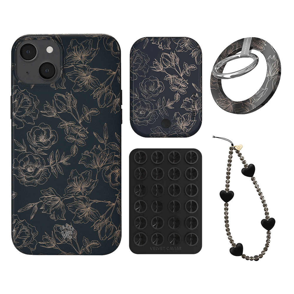 Floral Rose Gold Chrome iPhone Case with Grip - Elegant Protective Cover for iPhone 13/14/15 Pro Max - Perfect for Everyday Use, Work, and Travel