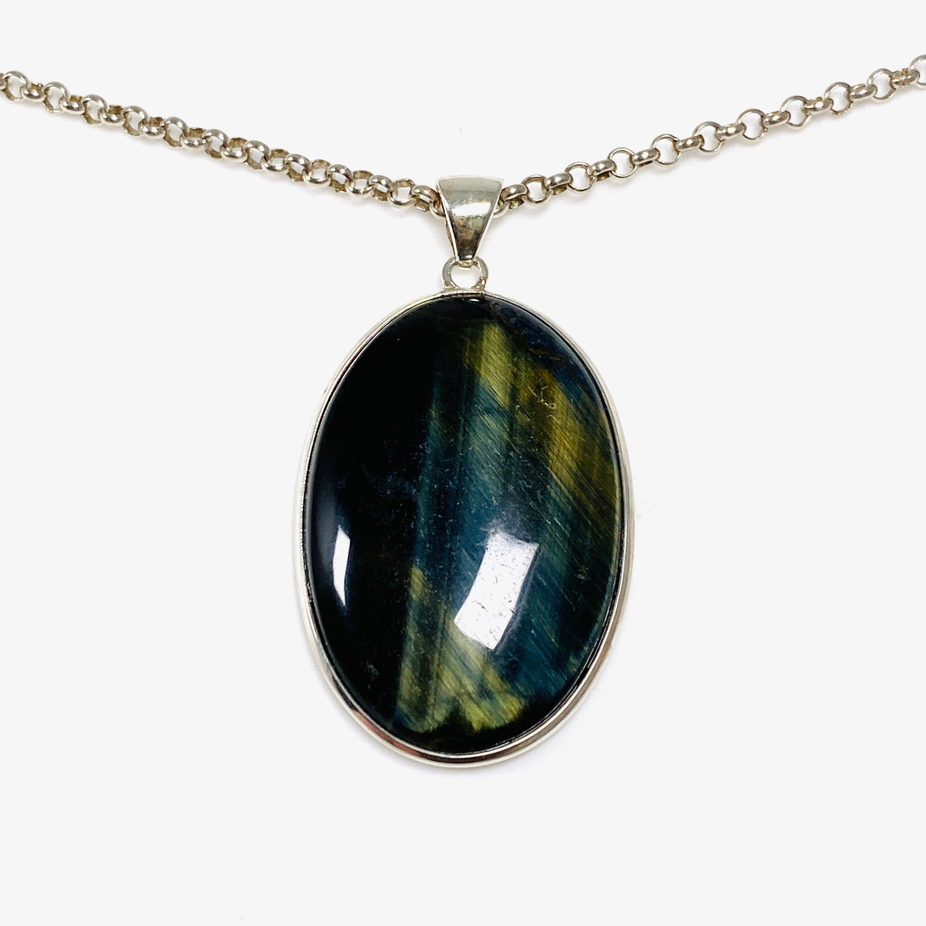 Natural Blue Tigers Eye Oval Pendant Necklace - Healing Crystal Jewelry for Protection & Confidence - Perfect for Meditation, Gifts & Spiritual Wear