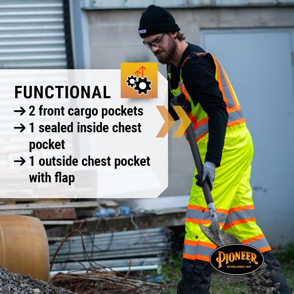 Pioneer High Visibility Waterproof Insulated Bib Overalls for Men & Women - Reflective Safety Rain Pants for Construction Work - Ideal for Road Workers, Utility Crews & Outdoor Winter Jobs