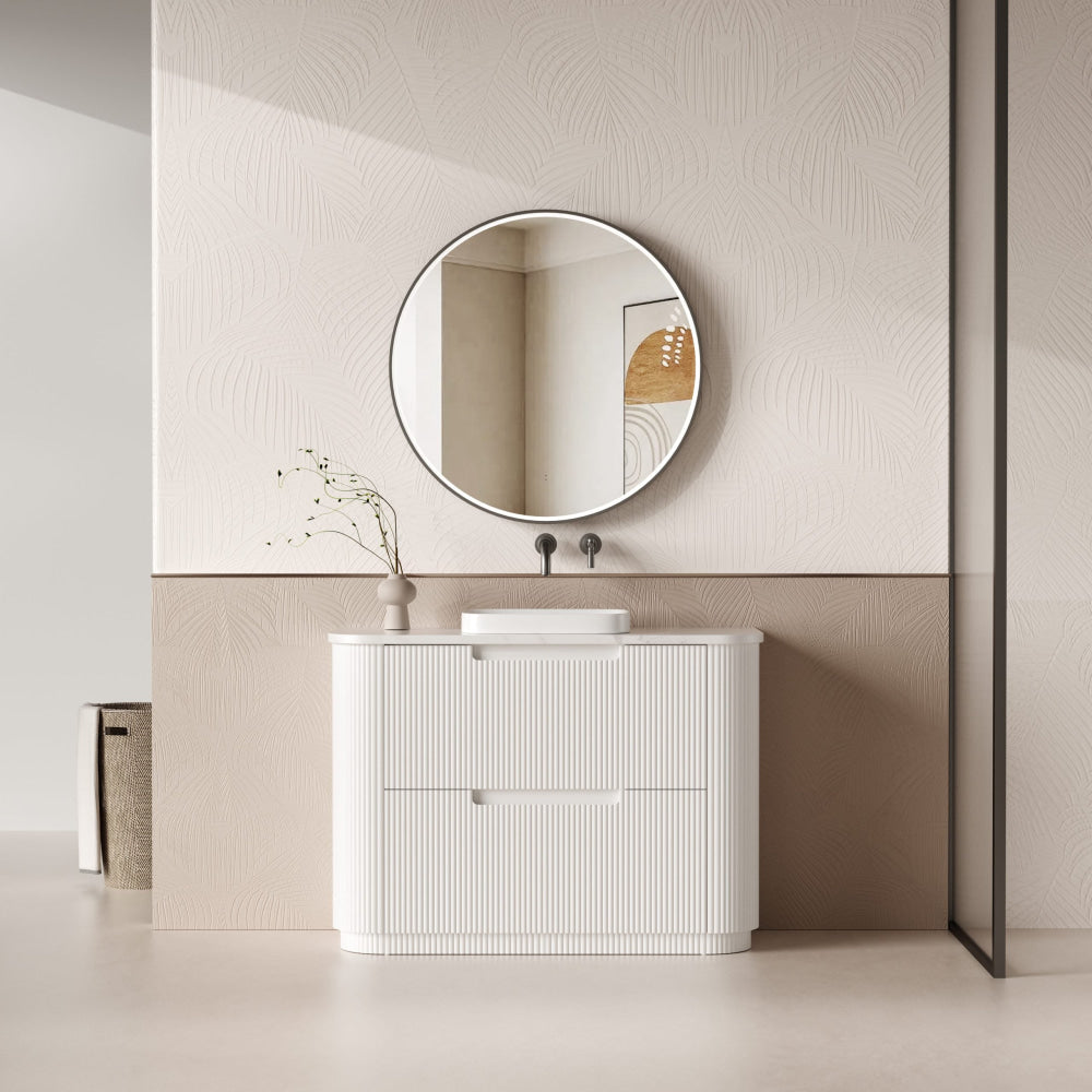 Aulic 1200mm Curved Floor Standing Vanity with Solid Surface Alpine Top - Modern Bathroom Sink Cabinet for Master Bath or Powder Room (Model: CA57 1200 ST86FT)