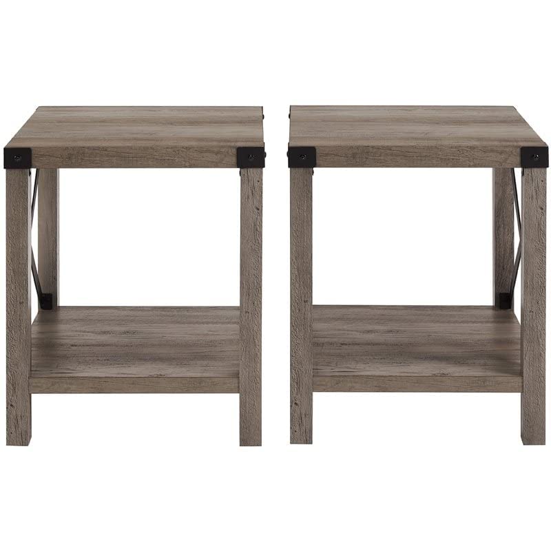Walker Edison Sedalia Modern Farmhouse Metal-X Side Table Set, 2-Pack, Grey Wash - Perfect for Living Room, Bedroom & Patio Furniture Accent