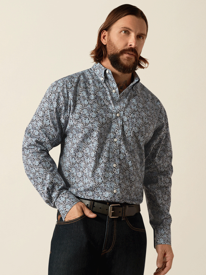Ariat Men's Wrinkle Free Link Classic Shirt - Grey | Comfortable Casual & Work Wear for Outdoor Activities & Office