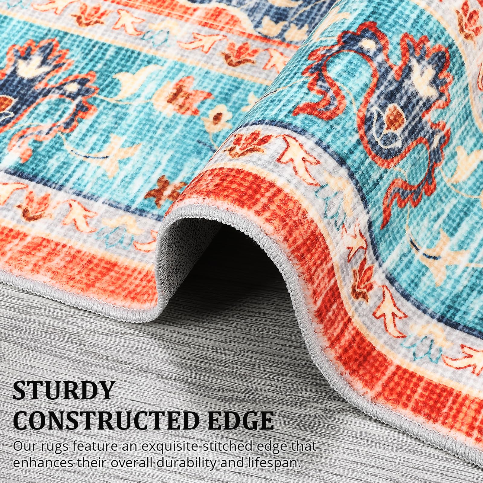 GARVEE 4x6ft Washable Area Rug - Stain Resistant, Non-Slip Backing, Low Pile - Perfect for Living Room, Bedroom, Dining Room Decor - Red & Blue Modern Design Rug for Home & Office Use