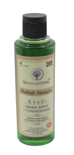 Khadi Natural Green Apple Conditioner Shampoo 210ml | Herbal Hair Cleanser for Nourished & Refreshed Hair | Sulfate-Free, Vegan Formula for Dry & Damaged Hair | Perfect for Daily Use & Scalp Care