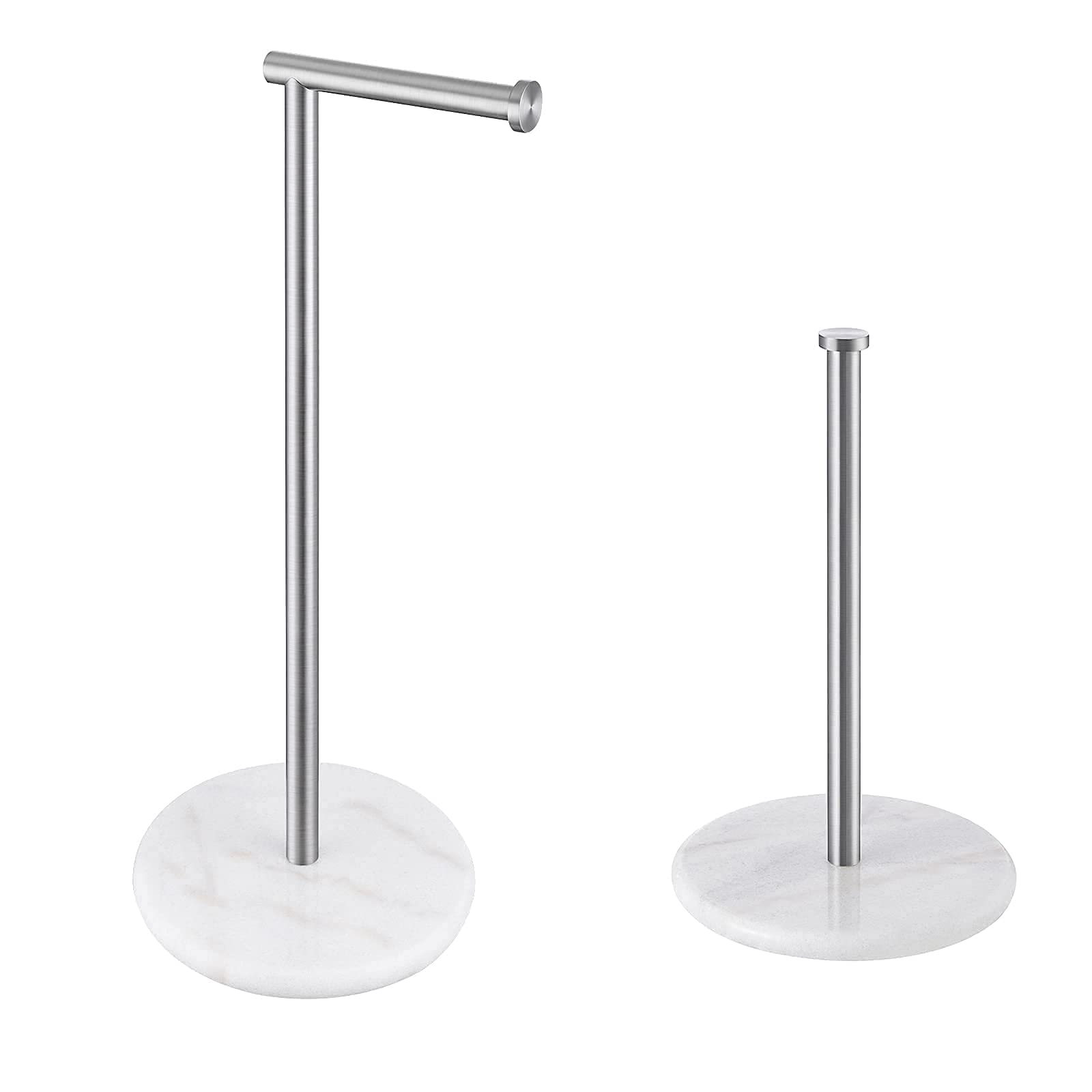 KES Natural Marble Toilet Paper Holder & Kitchen Paper Towel Stand Set - Brushed Nickel Finish (BPH284S1-2 + KPH100-2) | Bathroom & Kitchen Organization | Perfect for Modern Homes and Luxury Spaces