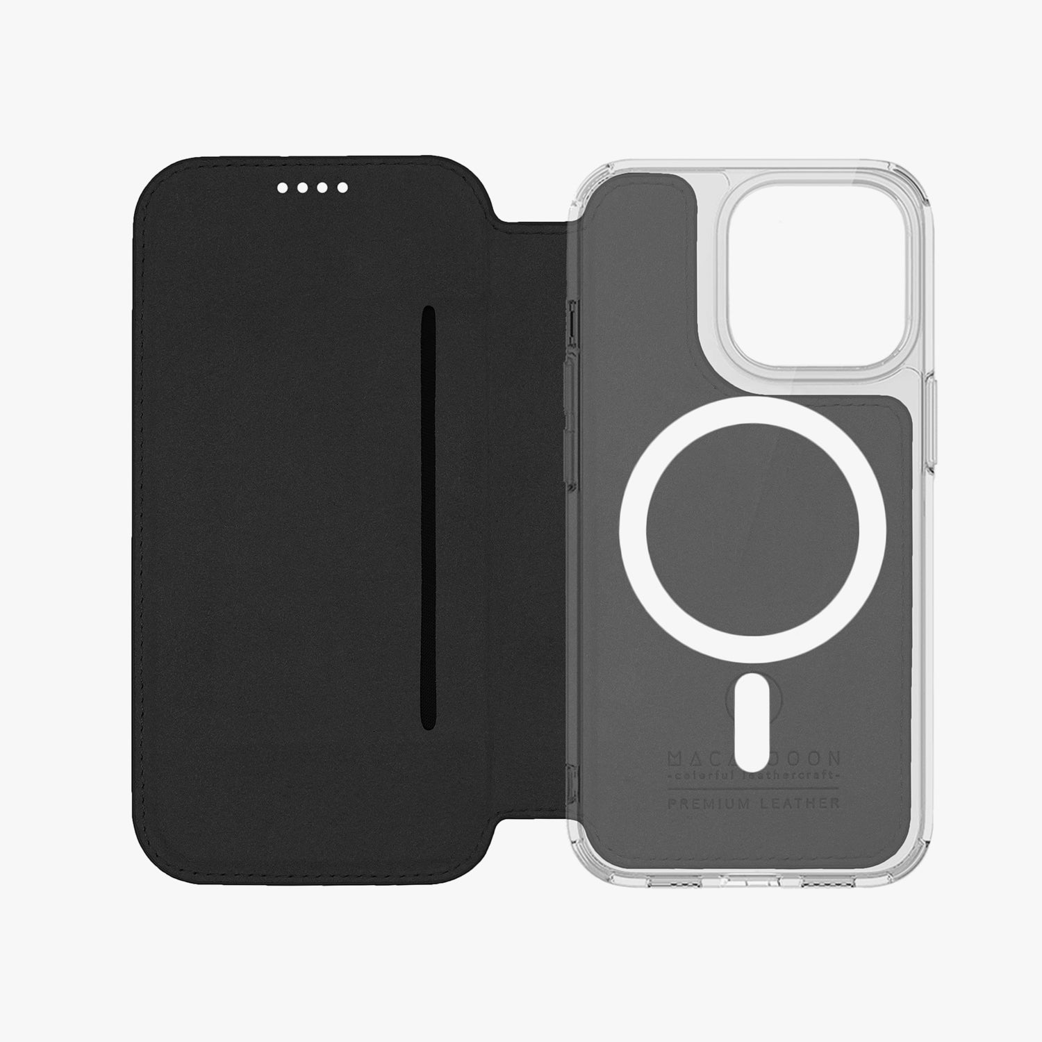 Premium iPhone 15 Pro Leather Flip Case with MagSafe - Slim Protective Cover with Clear Back for Wireless Charging | Perfect for Work, Travel & Everyday Use