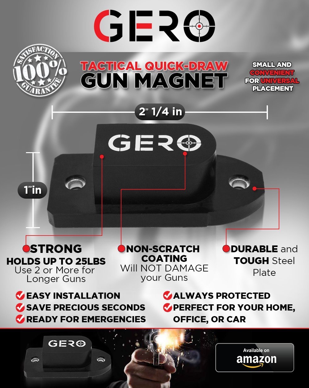 GERO Tactical Quick Draw Gun Magnet - 10 Pack Concealed Rifle & Shotgun Magnetic Holder for Wall, Bed, Vehicle Mount | Fast Access Display Case Storage | Perfect for Home Defense, Hunting, and Shooting Range Use