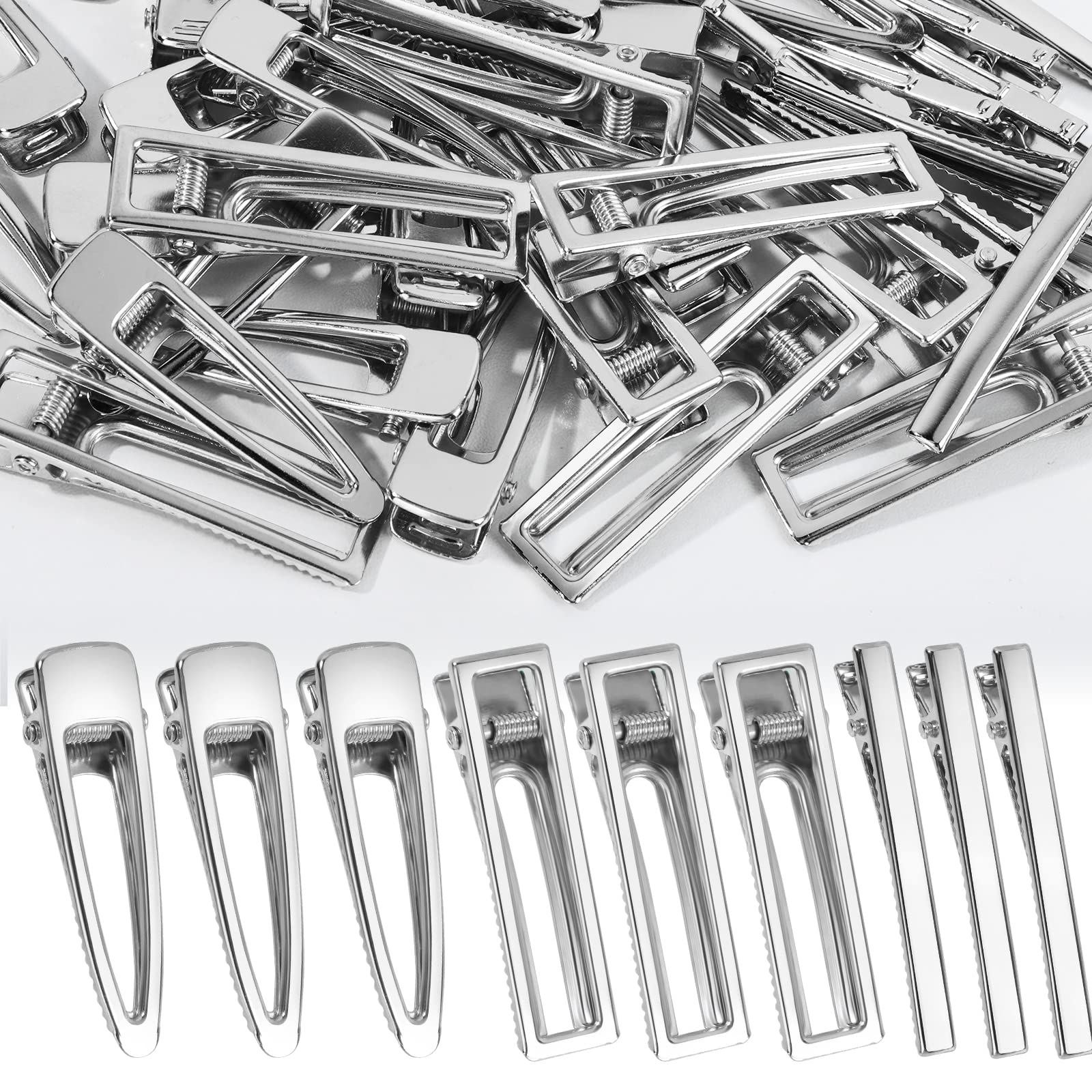 LEOBRO 50PCS Metal Alligator Hair Clips for Women & Girls - Silver Hair Barrettes for DIY Hair Bows & Crafts - Perfect for School, Parties, Weddings and Daily Styling