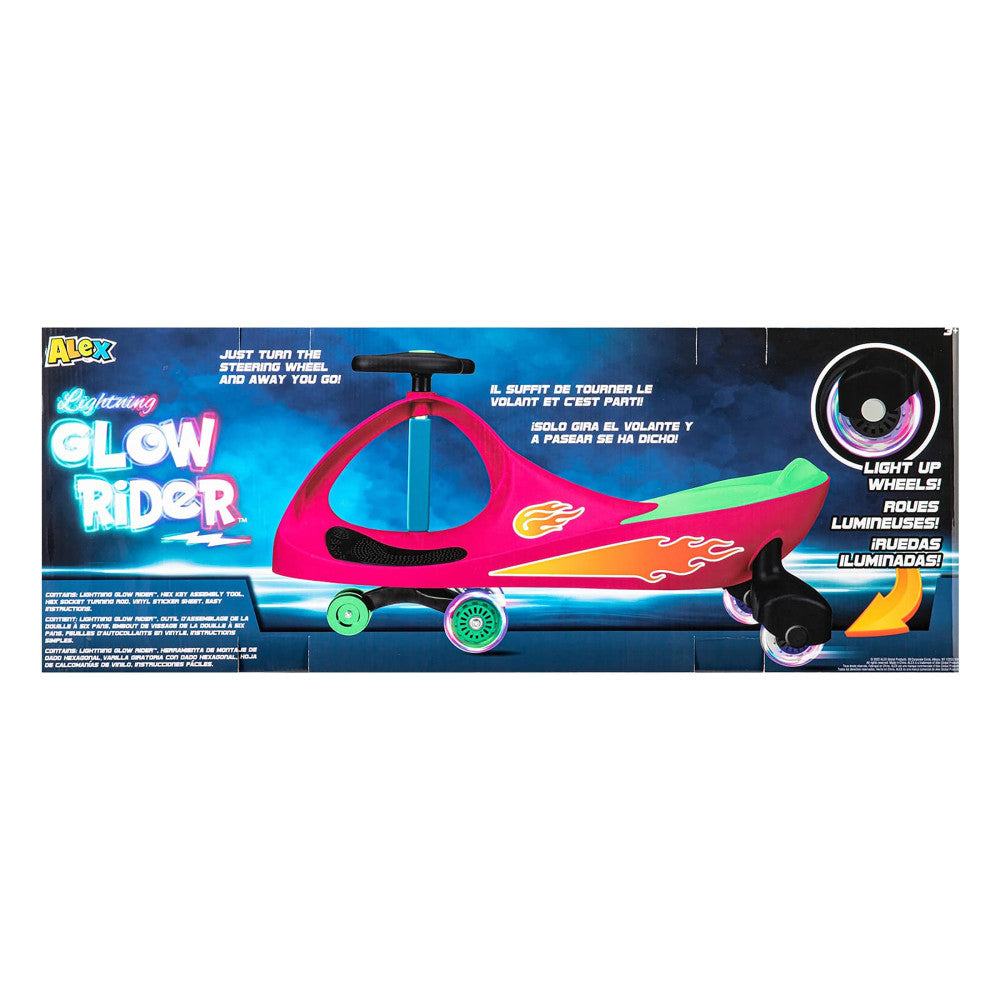 Alex Lightning Glow Rider - Inertia Powered Light Up Toy Car in Pink & Green Colors - Fun Ride-On Toy for Kids Indoor & Outdoor Play