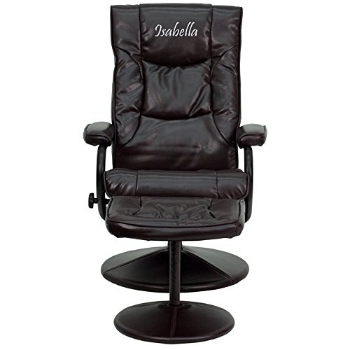 Flash Furniture Genuine Leather Recliner Chair with Ottoman Set - Brown Wrapped Base for Living Room, Home Theater & Office Relaxation