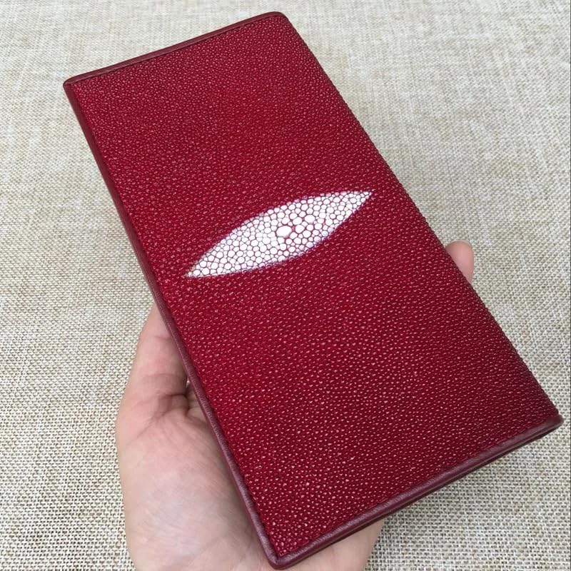 Genuine Stingray Skin Slim Bifold Wallet for Men & Women - Authentic Leather Card Holder Purse with RFID Protection (Burgundy) | Perfect for Everyday Use, Business & Travel