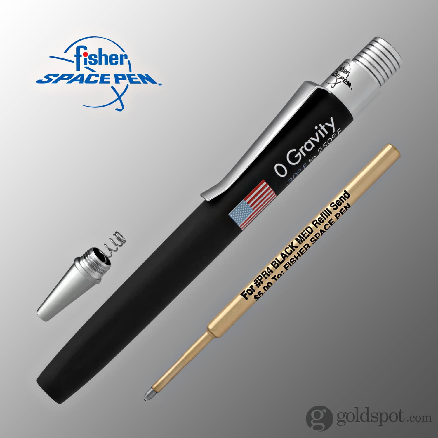 Fisher Space Zero Gravity Ballpoint Pen - American Flag Design, Black Rubber Grip for Smooth Writing - Perfect for Office, School, Gifts & Space Enthusiasts