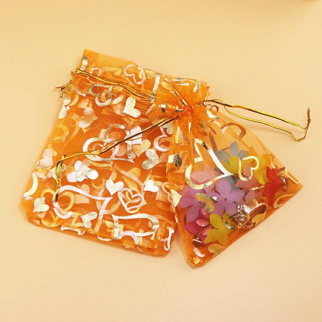 100pcs Orange Organza Wedding Favor Bags 3