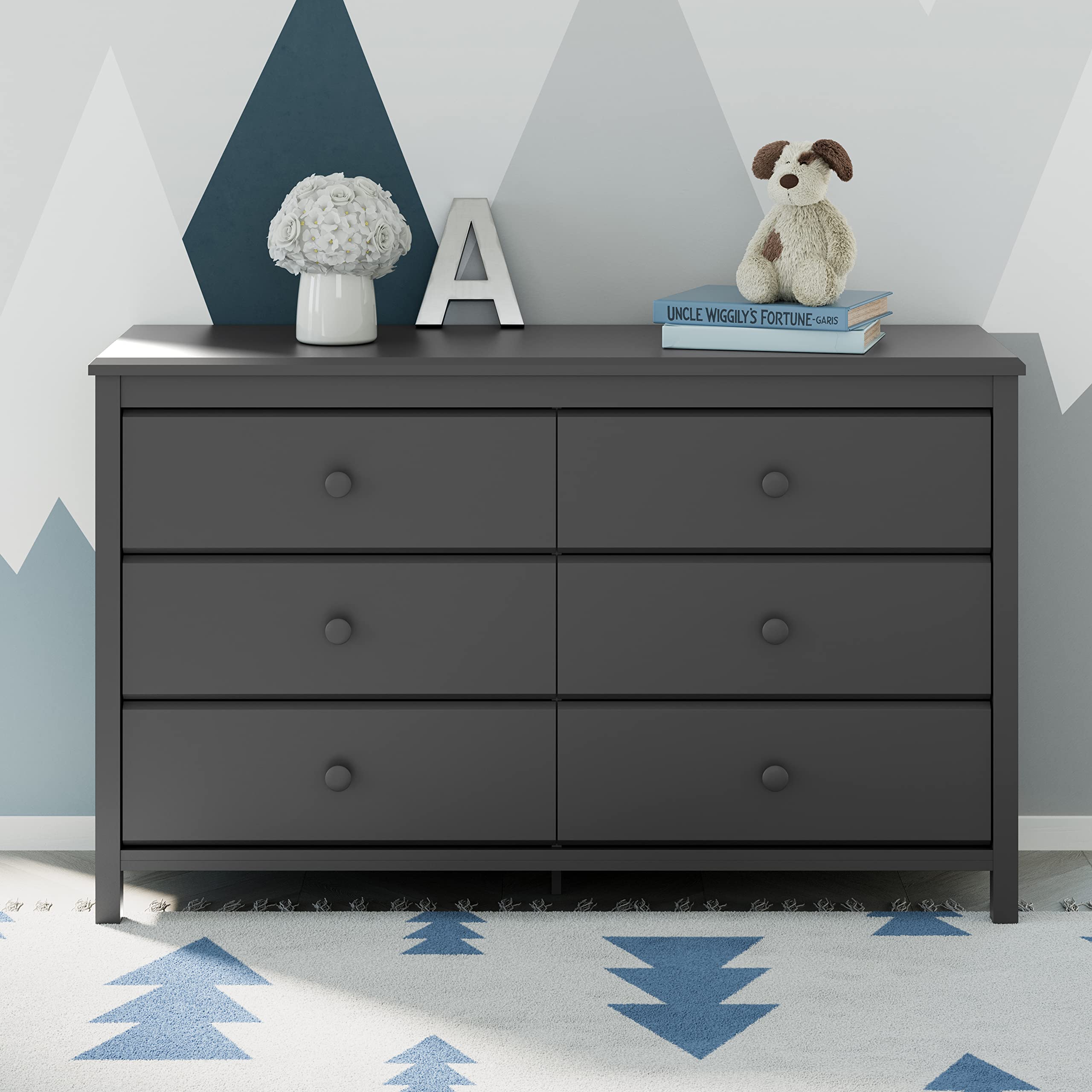 Storkcraft Alpine 6-Drawer Double Dresser in Gray - GREENGUARD Gold Certified Nursery Dresser with Smooth Gliding Drawers | Perfect for Kids' Room Organization, Baby Clothes Storage & Bedroom Furniture