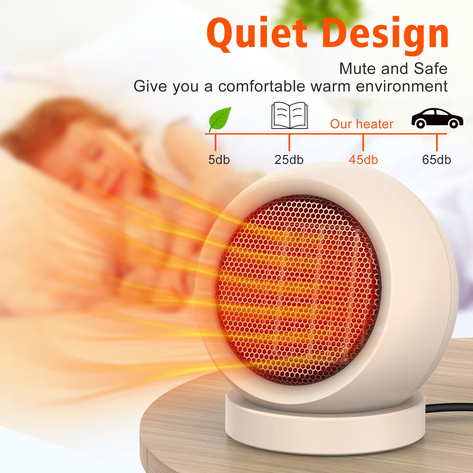 PTC Ceramic Space Heater - Portable Electric Heater with High Output Fan for Home, Bedroom & Office | Fast Heating Desktop Heater for Indoor Use (Light Brown) | Perfect for Winter Warmth & Small Room Heating