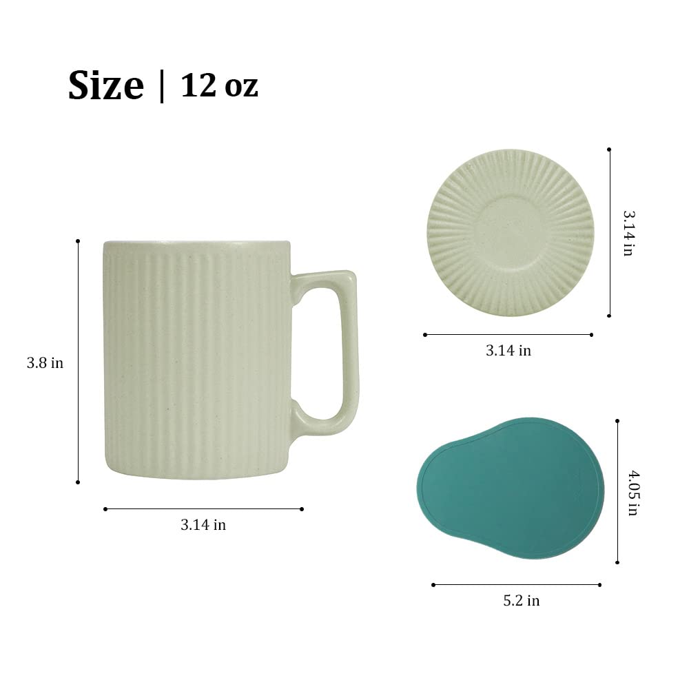 12oz Insulated Coffee Mug with Lid & Saucer - Leak-Proof Travel Tea Cup, Microwave & Dishwasher Safe, BPA-Free - Perfect for Office, Home, Camping (Green)