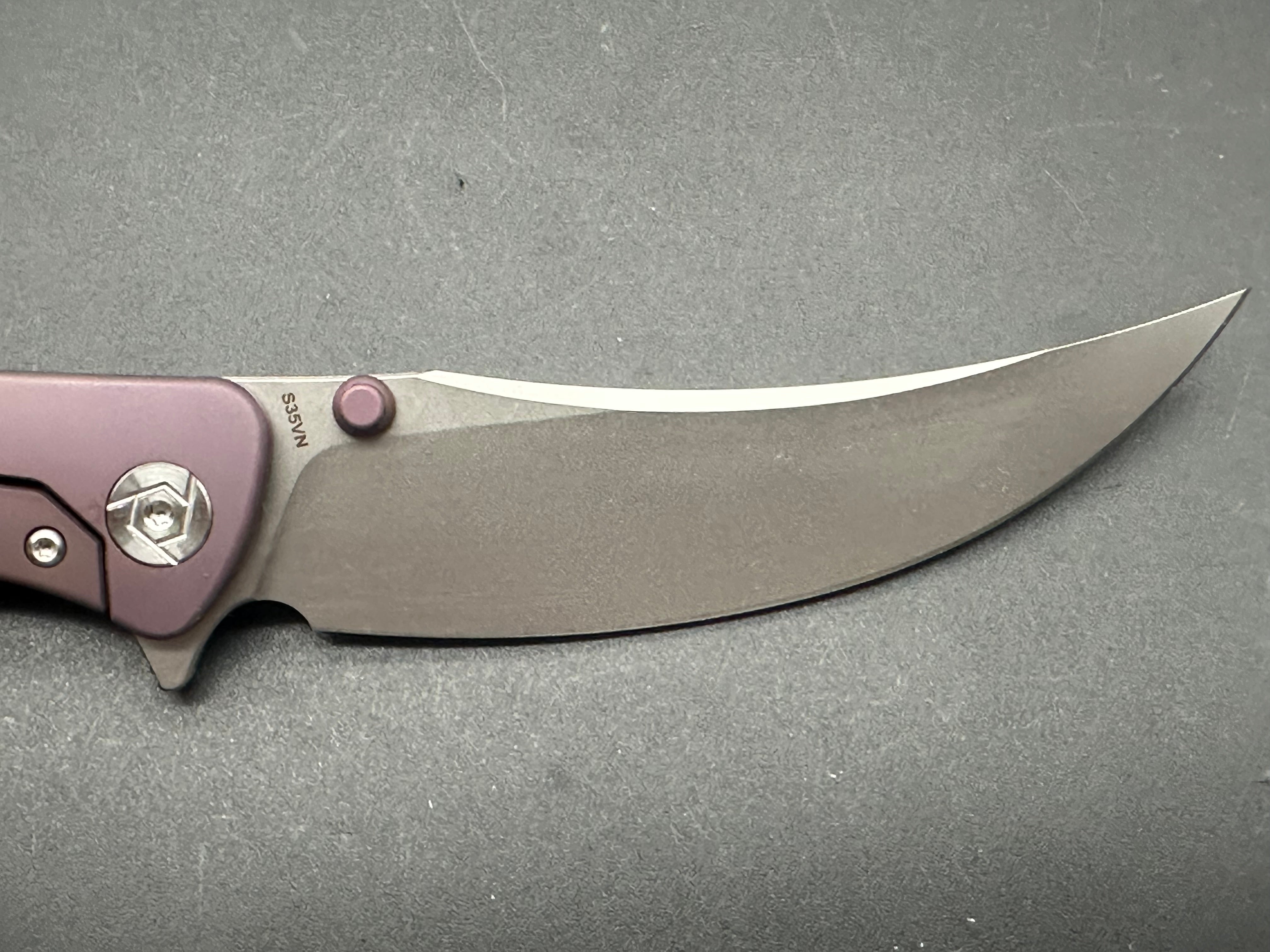 CH Knives Sultan Folding Knife - Purple Titanium Handle, S35VN Steel Plain Edge - EDC, Outdoor Camping, Survival & Everyday Carry