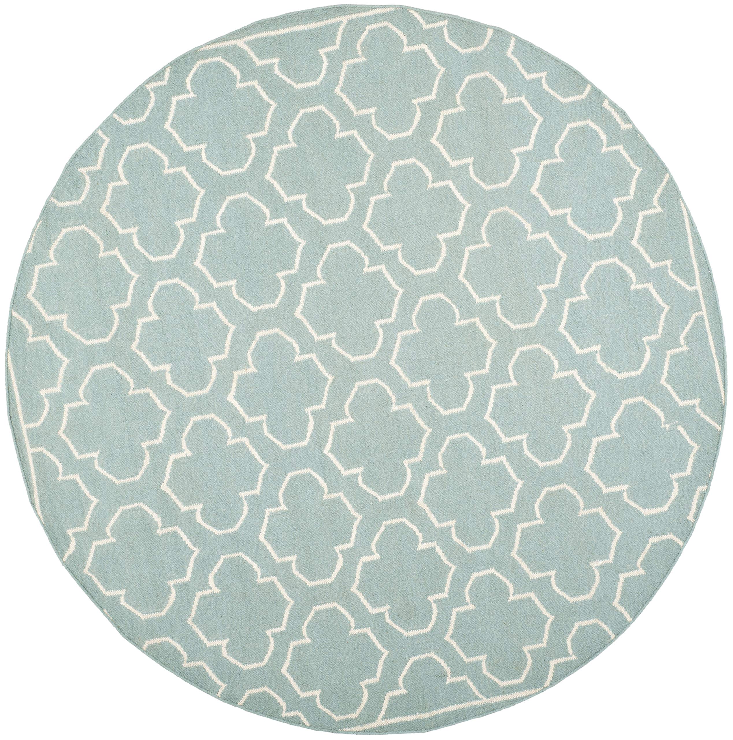 SAFAVIEH Dhurries Collection 7' Round Blue & Ivory Wool Area Rug - Handmade Flatweave Premium Rug for Living Room, Bedroom & Home Decor | DHU625A