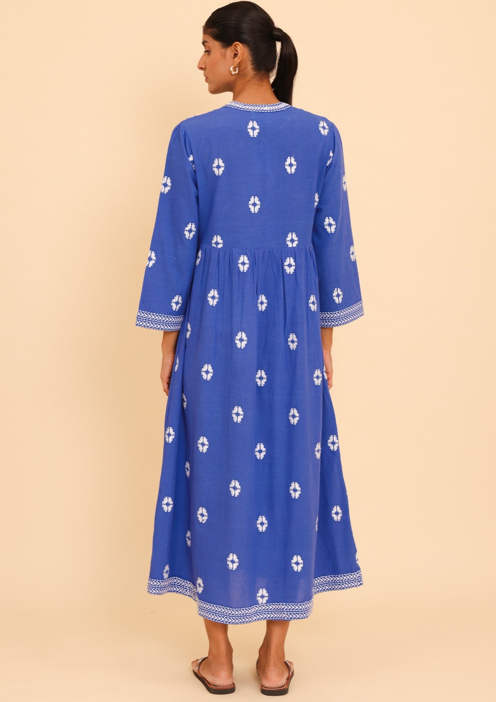 Enola Organic Cotton Dress for Women - Soft & Comfortable Blue/White Floral Summer Dress | Perfect for Beach, Vacation & Casual Outings