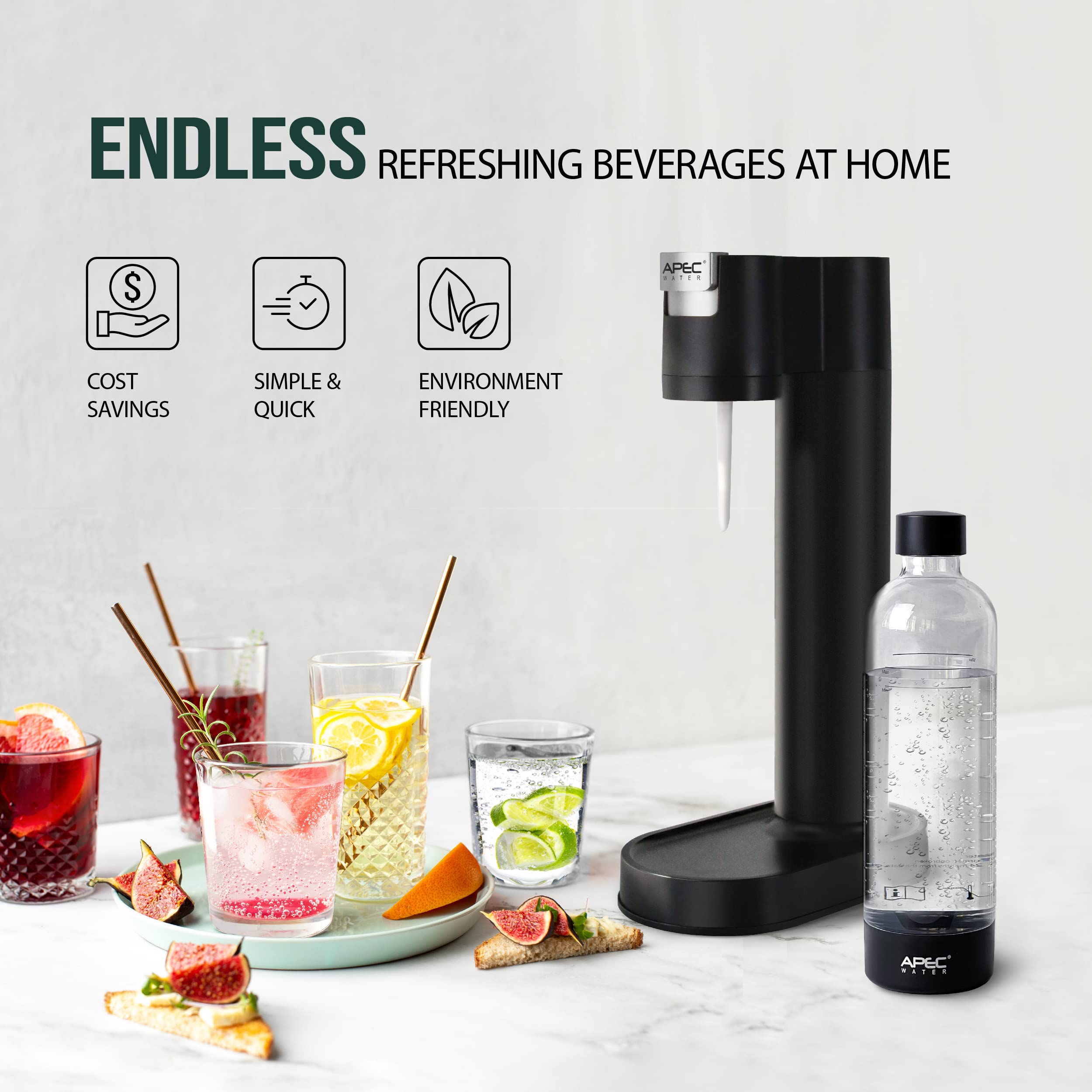 APEC Sparkle Home Soda Maker Machine - 0.8L Carbonated Water Maker for Sparkling Water, Soda & DIY Drinks | Premium PET Bottle | Perfect for Parties, Home Bars & Healthy Hydration (CO2 Cylinder Sold Separately)