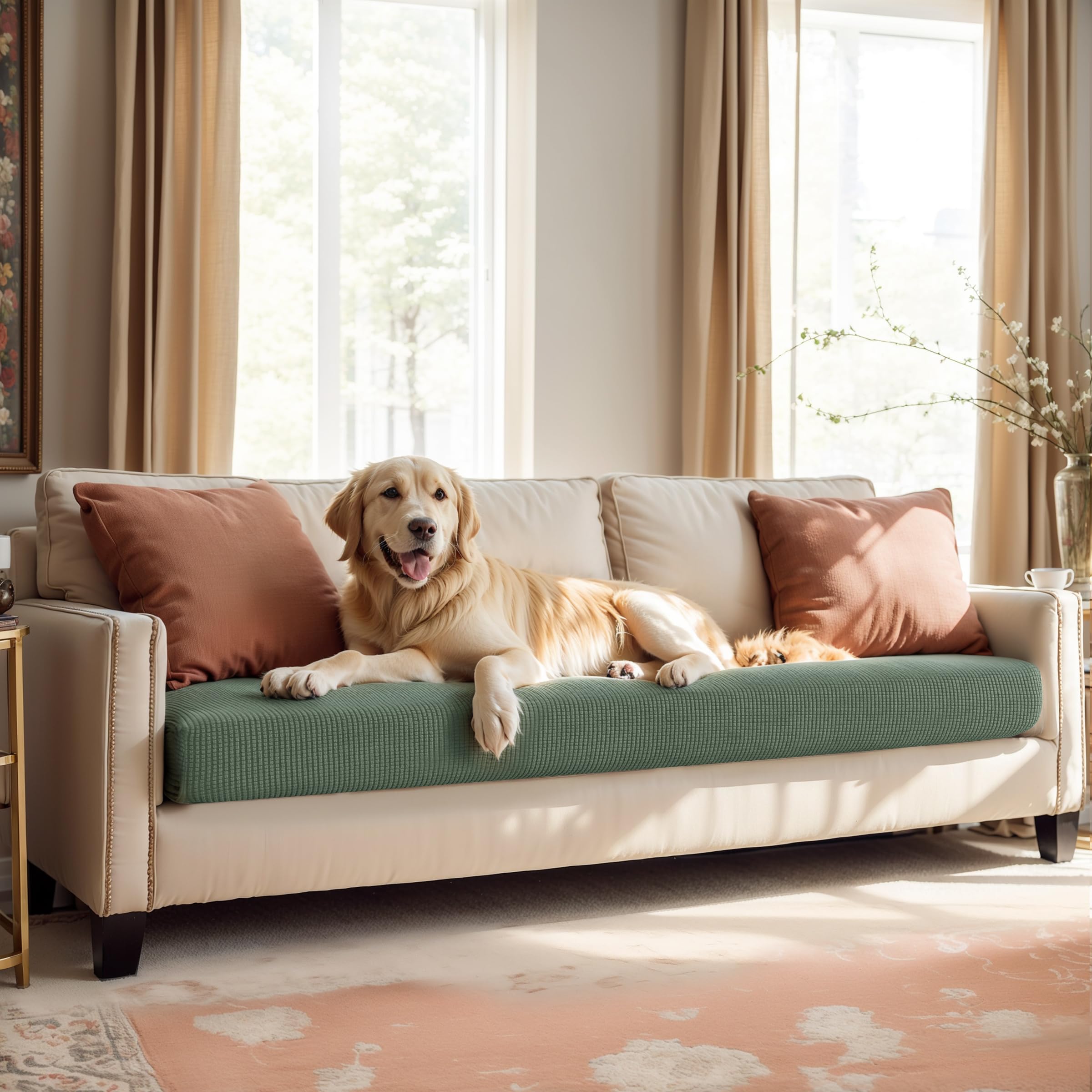 SUBRTEX Stretch Cushion Cover - Elastic Sofa Slipcover for Couch, Loveseat & RV Seats - Spandex Furniture Protector (Large, Olive Drab) - Perfect for Home, Office & Travel Use